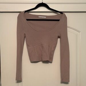Abercrombie & Fitch Beige Ribbed Long Sleeve Top
